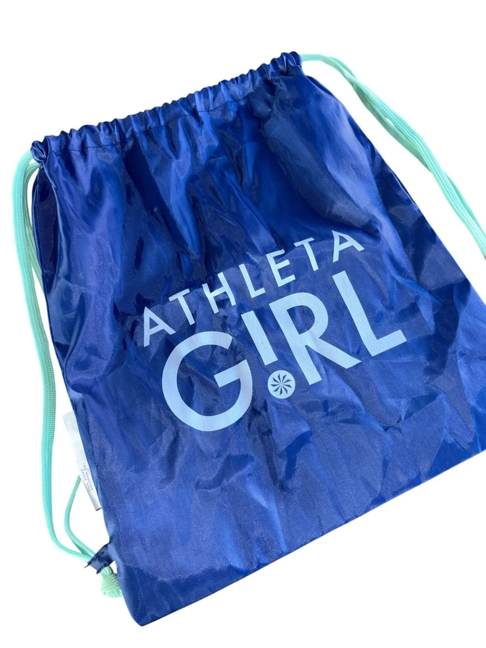 Athleta Girl Navy Blue Drawstring Backpack with Aqua Cords Bag